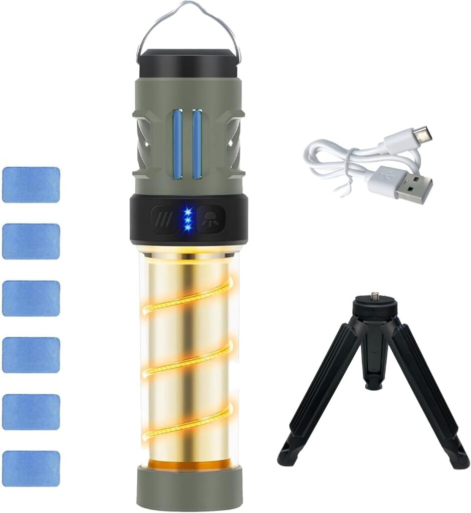 Buzz Defense Portable, Rechargeable Flashlight&Lantern Camping Lights with Dual-Heating,Magnetic Design, Buzz Repel Lantern Light for Patio Camping, 6 Refills
