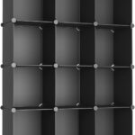 AWTATOS Cube Storage Organizer Closet Storage Shelves DIY Stackable Plastic Storage 12 Cube Bookshelf, Ideal Storage Organizer for Closet, Home, Bedroom, Black
