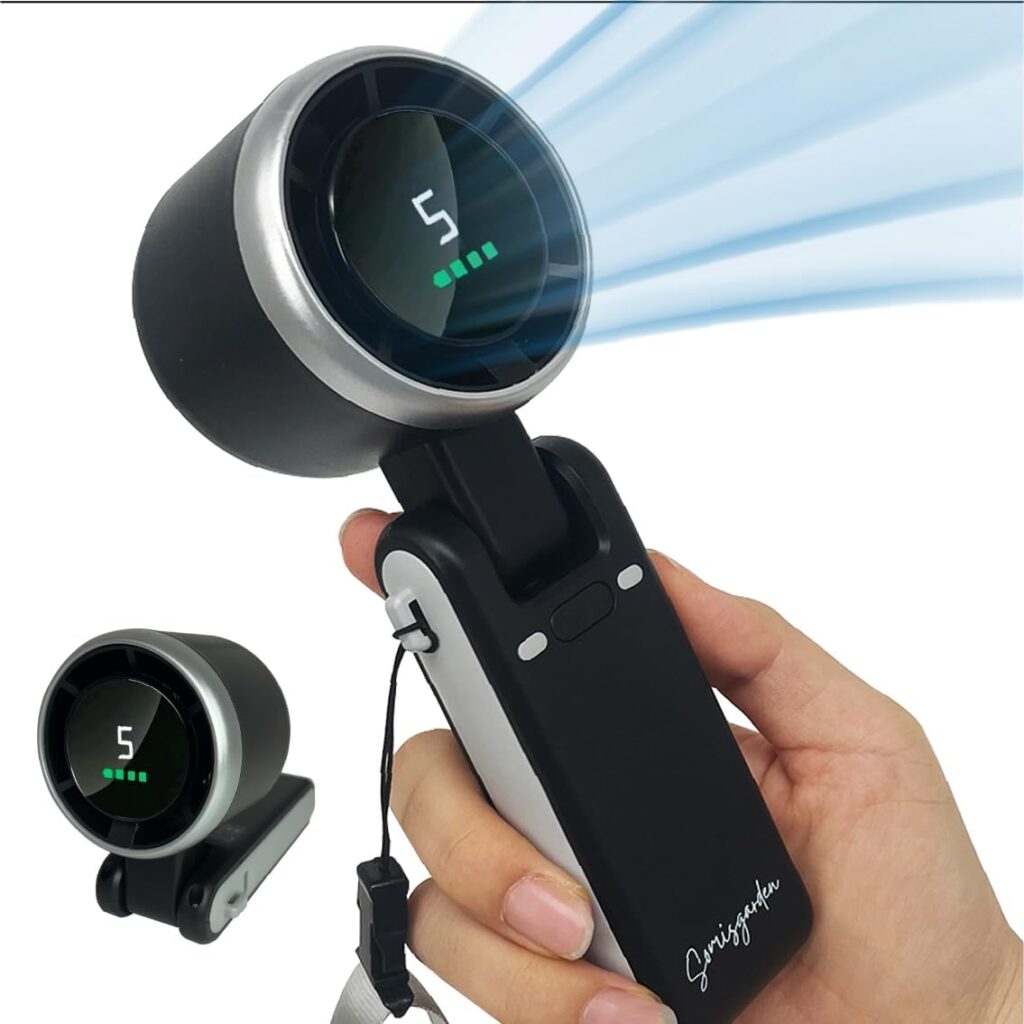 Portable Handheld Turbo Fan 3-in-1, Battery Operated with 5-Speed, 20H Runtime, Air Turbo Tech Cooling for Outdoor, Travel, Office, Rechargeable Personal Fans (Black)