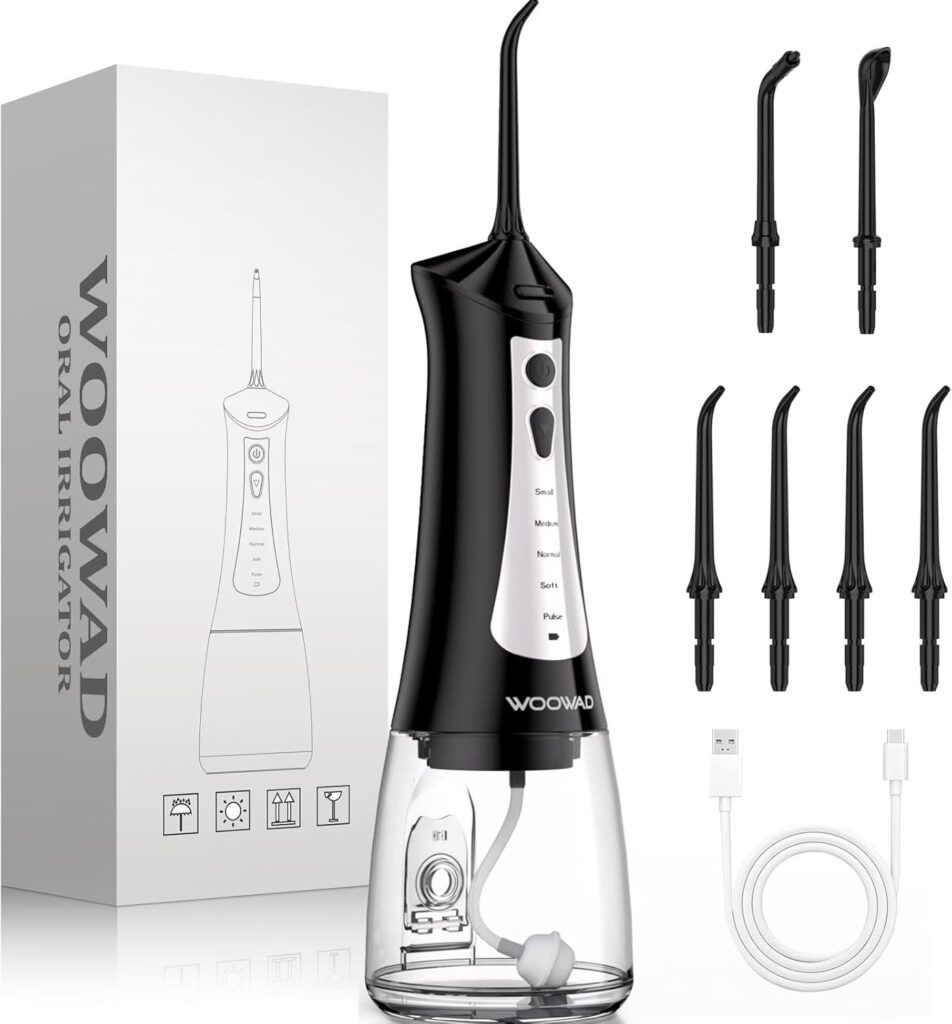 Water Flosser for Teeth 300ML Cordless,Portable Water Dental Floss Pick IPX7 Waterproof 5 Modes & 6 Jet Tips Noise