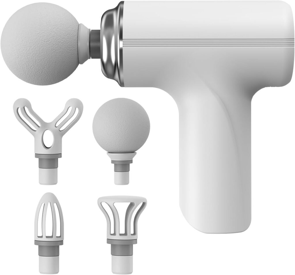 Mini Massage Gun Deep Tissue, Electric Muscle Back Massage Gun, Small Travel Handheld Massagers, Neck Massager for Pain Relief, Care Gifts for Mom/Dad/Men/Women, White