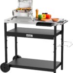Nexgrill Large Stainless Steel Grill Table with Double Shelf for Griddle, 46″ L x 24″ W x 40″ H, 648 Sq. in., Portable Grill Cart with Side Handle, Paper Towel, and Trash Bag Holder – 880-0016D