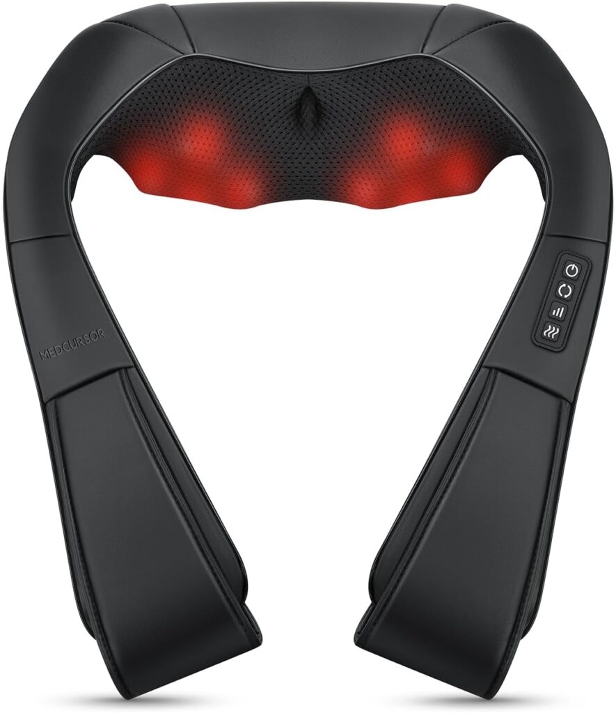 Medcursor Neck Massager, Portable Electric Neck and Back Massager with Heat, Deep Tissue 3D Kneading Pillow for Muscle Pain Relief, Ideal Father’s Day Gift, Not Cordless