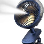 Portable Misitng Fan, 8000mAh Battery Operated Clip On Fan with Clip for Desk, Auto Oscillating, 3 Speeds, 2 Mist Modes with Remote, Working Time for Home Stroller Office and Outdoor
