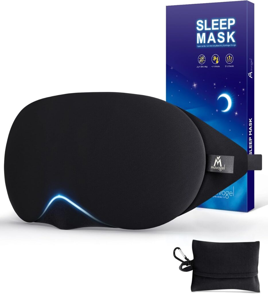 Mavogel Cotton Sleep Eye Mask – Updated Design Light Blocking with Adjustable Nose Bridge, Soft and Comfortable Night Eye Mask for Men Women, Eye Blinder for Shift Work, Includes Travel Pouch, Black