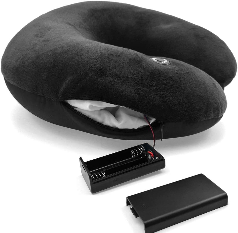 Hooshing Neck Pillow Massager Vibrating Black for Pain Relief Therapy Support Shoulder Fatigue in Car Home and Office