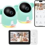 Baby Monitor with Camera and Audio, Split-Screen 1080P 2 Baby Cameras Lullabies WiFi Smartphone App Control Night Vision 4.3” Screen 2-Way Talk Temp&Humidity Sensor Motion & Cry Detection iOS/Android