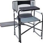 PORTAL Tablet Table Camping Directors Chair, Foldable Camp Chair with 2-Way Rotatable Side Table, Outdoor Folding Chairs for Adults, Heavy Duty Supports 300LBS for Lawn Patio Beach, Grey