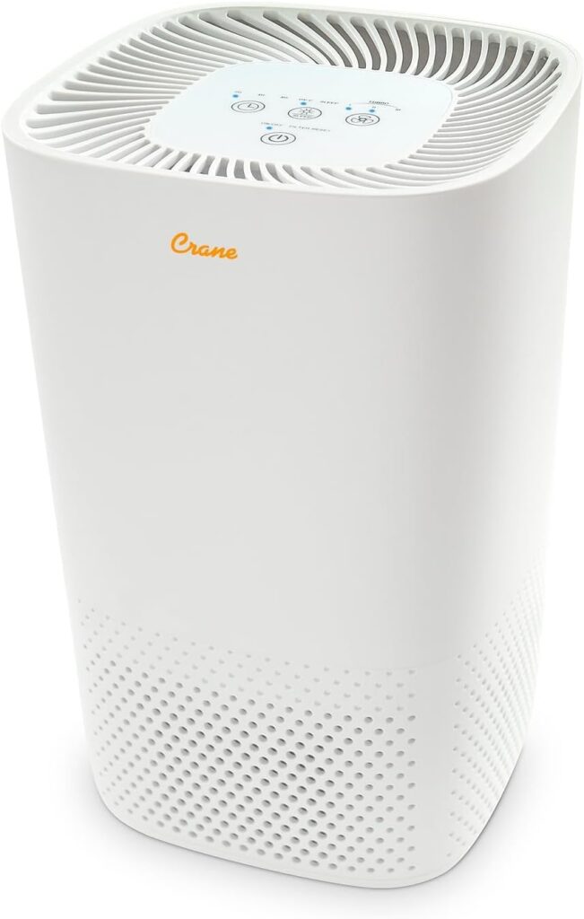 Crane True HEPA Air Purifier with UV Light, 3-Stage Filtration System with Pre-Filter, HEPA Filter, and UV Lamp, Air Cleaner for Bedroom, Nursery, or Office, Air Purifier for Wildfire Smoke