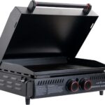 Gridiron Gameday 24″ Portable Propane Grill – Flat Top Tabletop Griddle with Hinged Lid, 24,000 BTUs, Flamethrower Ignition, Dual Heat Zones, Adjustable Legs for Tailgating, Camping & Outdoor Cooking
