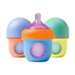 Boon Nursh Reusable Silicone Pouch Baby Bottles – Slow Flow Nipple – Silicone Baby Bottle Pouch and Nipple – Baby Feeding Essentials – Color Block – 0-3 Months – 3 Count – 4 Ounce