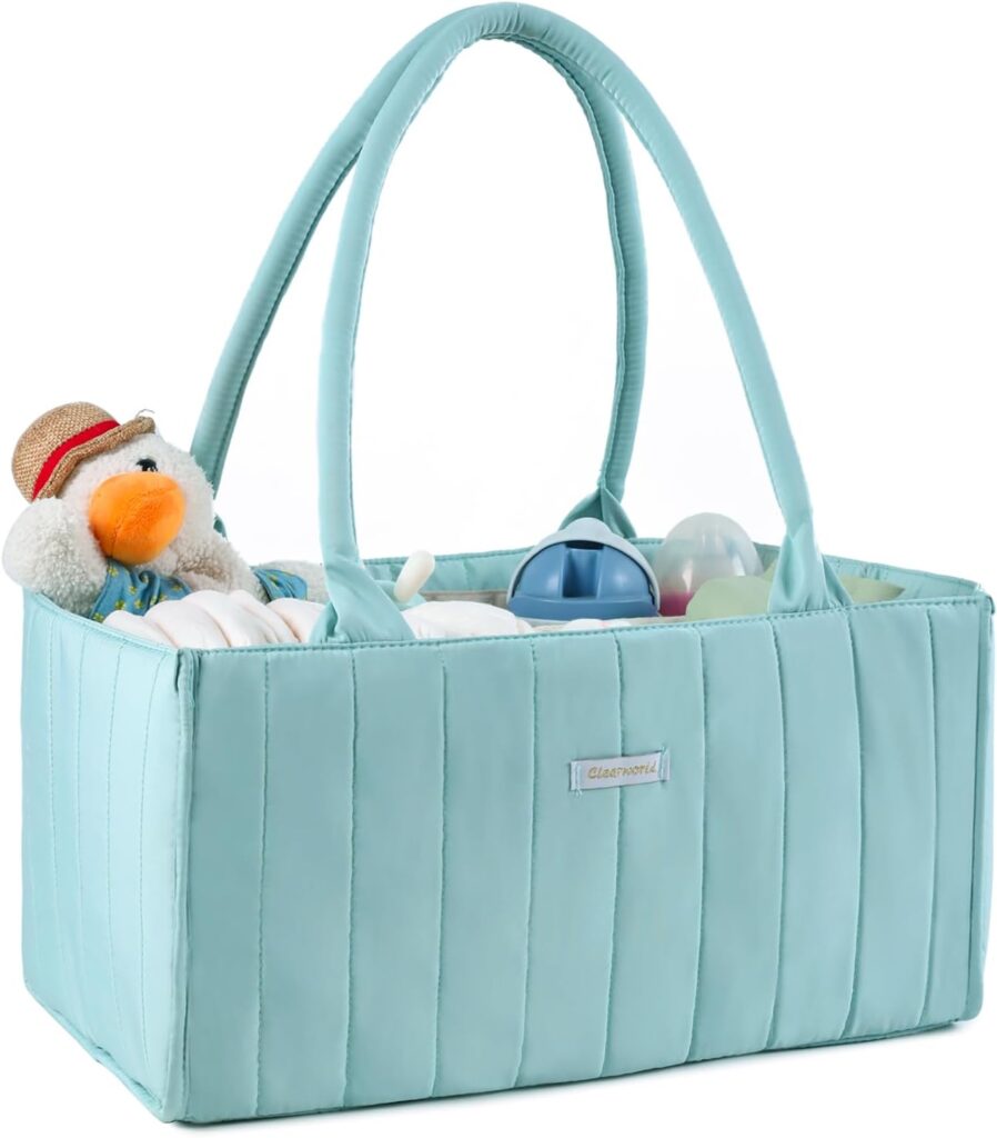 Clearworld Diaper Caddy Organizer, Nursery Storage Basket, Gift for Baby Shower, Car Organizer, Storage for Diapers and Newborn Essentials, Pale Green