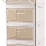 4-Tier Stackable Storage Bins with Lid, 23QT Storage Containers,Clear Foldable Plastic Drawer Storage on Wheels,Closet Organizers and Storage for Living Room,Bedroom,Office,Dorm