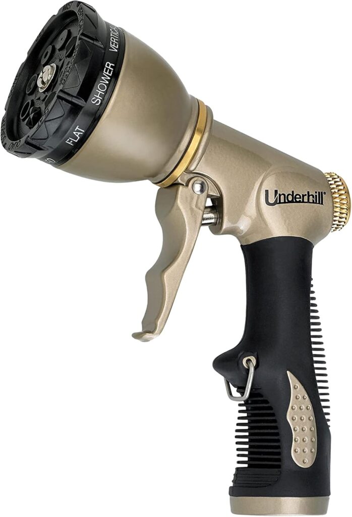 Underhill Pattern Master Gold Series Garden Water Hose Gun Nozzle Sprayer Head, 3/4-Inch Thread Inlet, Jet Attachment, Heavy-Duty Adjustable, NG200-8S