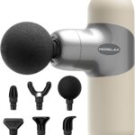 Morelax Mini Massage Gun Deep Tissue, Portable Percussion Muscle Massager for Whole Body Pain Relief, Electric Handheld Sport Massager with 6 Massage Heads 4 Speed, Best Gift (Almond)