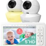 Babysense 5″ HD Split-Screen Baby Monitor, Video Baby Monitor with 2 Cameras and Audio, Night Light, 1000ft Range, Two-Way Audio, 4X Zoom, Night Vision, 4000mAh Battery
