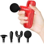 Super Mini Massage Gun Deep Tissue with 4 Attachments, Handheld Portable Mini Travel Size Percussion Deep Tissue Massager with 5 Speeds, Massager Gun Ideal Gift for Man & Women, Red