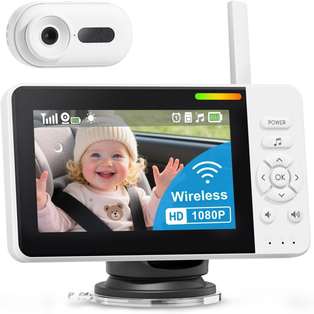 Wireless Baby Car Camera for Newborn Essentials with Auto Night Vision, HD 1080P Car Baby Monitor with 4X Zoom, Easy Install 360° Rotatable Rear Facing Carseat Mirrors