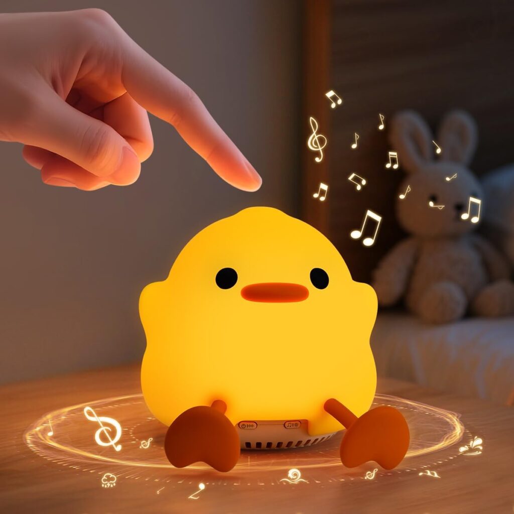 Baby Sound Machine, 20 Soothing Sounds White Nosie for Sleeping, Rechargeable Duck Night Light with Speaker, 4 Brightness Levels Tap Control, Nursey Lamp for Baby, Kids Bed Room,Gift for Grils Boys