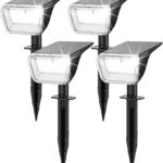 Linkind Solar Spot Lights Outdoor, 60 LEDs Solar Lights Outdoor Waterproof IP67 with 30% Conversion Rate, Ideal for Landscape, Garden, Yard, Pathway (4 Pack, Cool White)