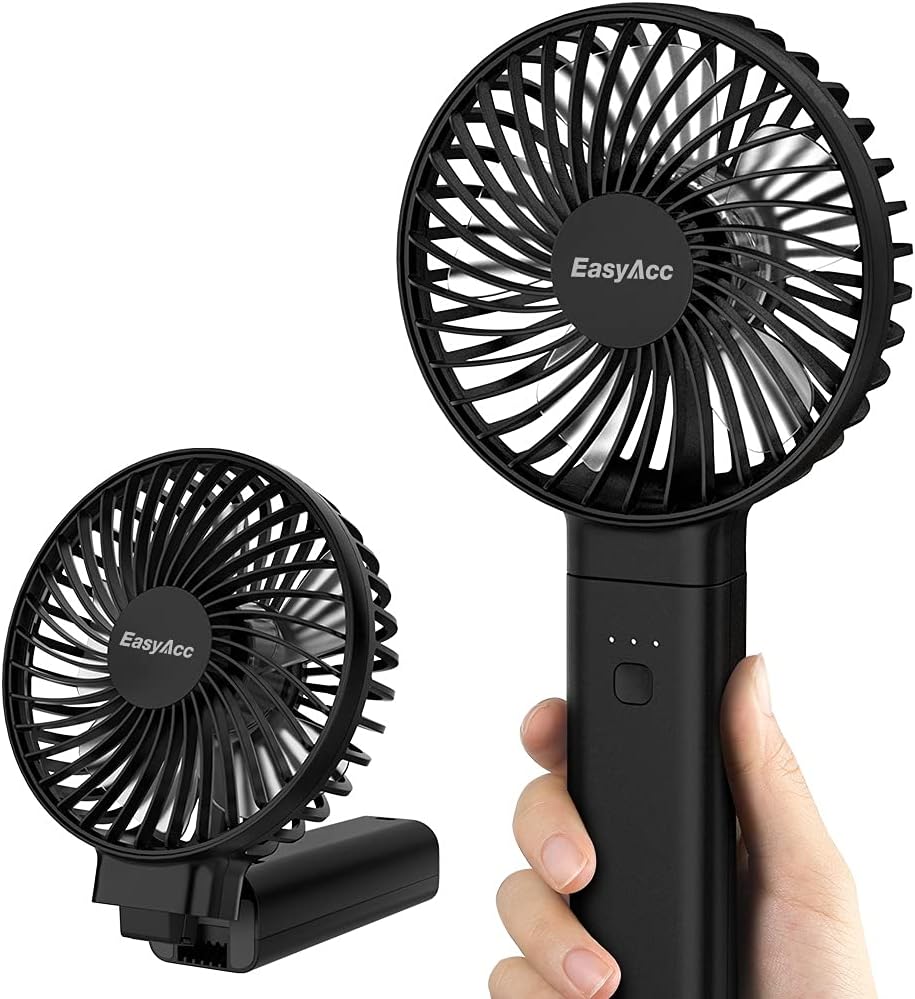EasyAcc Personal Fans Portable Rechargeable, Washable Guard + Powerful + 180°Foldable + Professional ODM Fan + Durable, 4 Speeds Portable Cooling Fan for Travel Outdoor Office