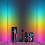 Corner Floor Lamp, RGB IC Smart Corner Lamps Work with Alexa, APP and Remote Control, Music Sync & Timing, Color Changing Ambient Lighting for Living Room Bedroom Gaming One Connected Pair