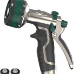 Garden Hose Nozzle, Heavy Duty Metal Water Hose Sprayer Nozzle with 8 Spray Patterns, High Pressure Handheld Nozzle with Flow Control for Lawn & Plant Watering, Car Washing – Forest Green