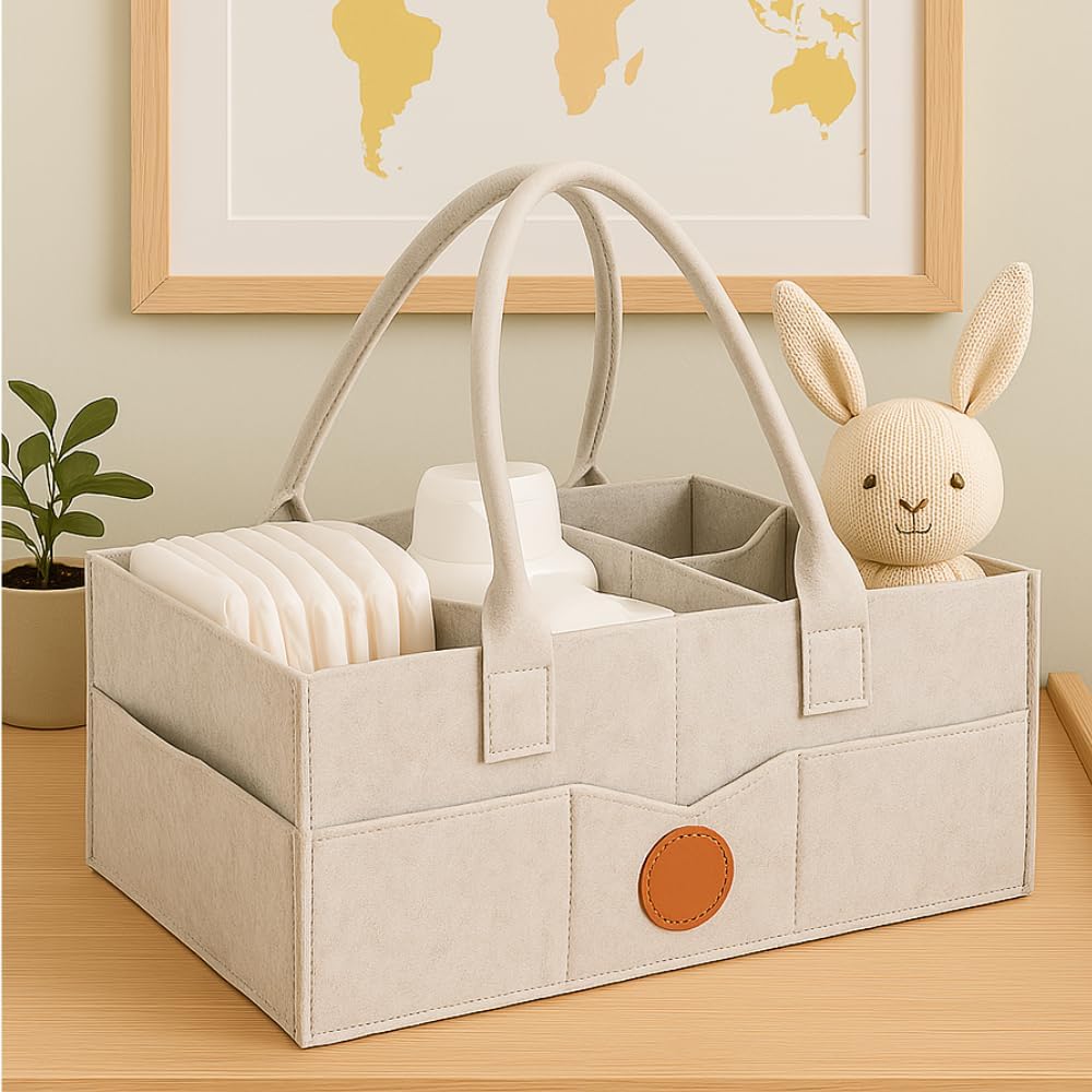Felt Diaper Caddy Organizer – Baby Storage Bin for Diapers, Wipes & Newborn Essentials | Portable Nursery Basket & Baby-Shower Gift for New Moms