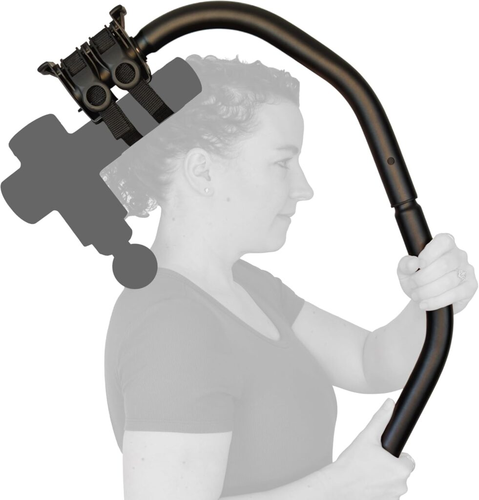 BackBadger Flex Massage Gun Holder for Hard to Reach Areas, Adjustable Ergonomic Handle, for Full-Body Muscle Pain Relief in Back, Neck, Shoulders, Legs, Feet, Compatible with Most Massage Guns