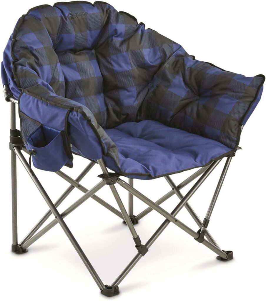 Guide Gear Club Camping Chair, Oversized, Portable, Folding with Padded Seats, 500-lb. Capacity Blue Plaid