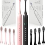 2 Pack Rechargeable Electric Toothbrushes for Adults and Kids, Whitening Tooth Brush with 8 Brush Heads, 6 Cleaning Modes and Smart Timer, Waterproof Cleaning Toothbrushes Set