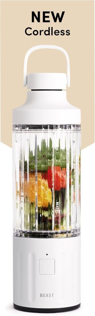 Beast GO Cordless, Premium Portable Blender for Shakes & Smoothies, 22oz Vessel, Blends Ice & Frozen Fruit, Travel-Ready, Rechargeable USB-C Battery, Drinking Lid and Straw System (Cloud White)