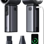 JISULIFE Portable Handheld Fan Ultra2, 9000mAh Max 25 Hrs, 5 IN 1, 100 Speed Turbo Fan Rechargeable 18W Power Bank with Flashlight, Metal Shell Multi-Function Travel Essentials Gifts for Men-Grey