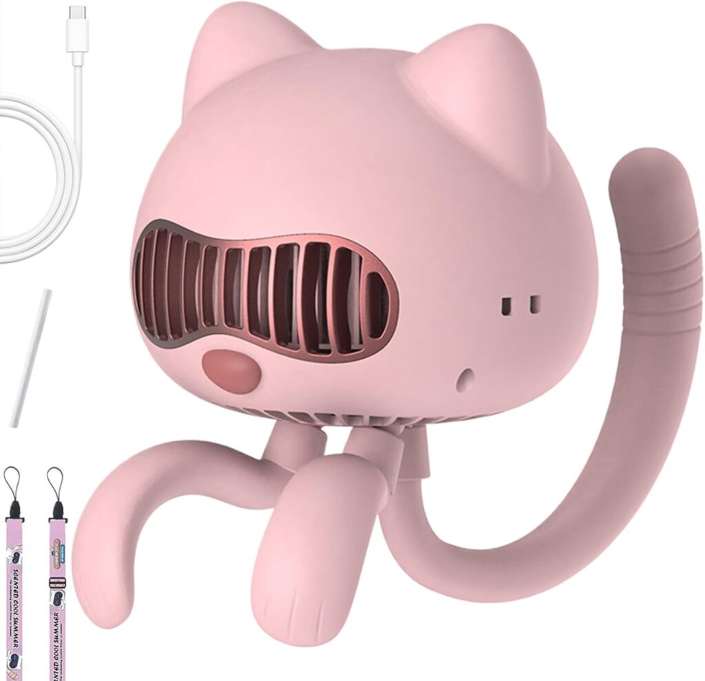 Stroller Fan, 4 in 1 Cat Shape Baby Stroller Fan 2200mAh Silicone Portable Fan Rechargeable Low Noise Bladeless 3 Level Clip on Fan for Indoor Outdoor, Style1