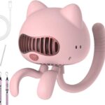 Stroller Fan, 4 in 1 Cat Shape Baby Stroller Fan 2200mAh Silicone Portable Fan Rechargeable Low Noise Bladeless 3 Level Clip on Fan for Indoor Outdoor, Style1