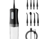Cordless Water Flosser for Teeth Cleaning Pick – Electric Dental Irrigator with 4 Cleaning Modes & 8 Jet Tips, IPX7 Waterproof, Portable Rechargeable Design for Home & Travel Use,Black