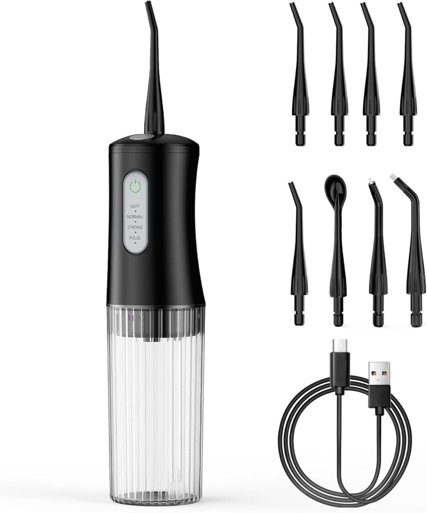 Cordless Water Flosser for Teeth Cleaning Pick – Electric Dental Irrigator with 4 Cleaning Modes & 8 Jet Tips, IPX7 Waterproof, Portable Rechargeable Design for Home & Travel Use,Black