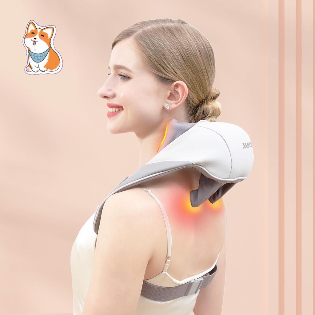 Neck and Shoulder Massager with Soothing Heat, Deep Tissue Kneading Shiatsu Massage Pillow for Back, Leg, Body Pain Relief, Electric Full Body Massager for Christmas Gifts