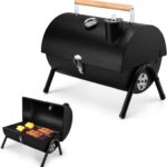 Joyfair Portable Charcoal Grill with Thermometer, Small Tabletop Barbecue Grill for Outdoor Camping Backyard Party BBQ Cooking, Extra Thick Steel & Heavy Duty, Innovative Design & Easy Assembly