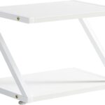 Desktop Printer Stand,Olighan 2Double Tiers Desk Organizer,Stylish Storage Book Shelf,Desktop Shelf with Anti-Skid Pads Adjustable Feet for Home and Office, Retro Desktop Stand Sturdy Z Shaped (white)