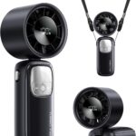 3-in-1 Portable Handheld Turbo Fan-100 Speeds, 15000 RPM, 10Hrs Cooling, LED Display, 90° Rotation, USB Rechargeable Battery Powered, Mini Foldable Hand Held Personal Fan for Women Men (Black)