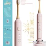 Lumineux Teeth Whitening Sonic Bamboo Electric Toothbrush for Adults – Includes 2 Soft Bristle Replaceable Bamboo Toothbrush Heads, Charging Station & USB Charge Cord – Rechargeable, Bloom Pink