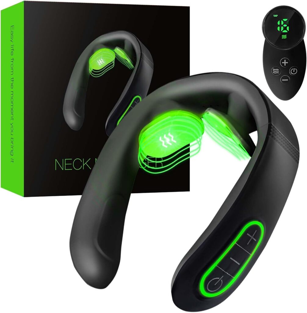 Neck Massager for Pain Relief Deep Tissue, Intelligent Neck Massager with Heat, Portable Lymphatic Drainage Device with 10 Modes & 15 Levels, Ideal Gift for Women & Men