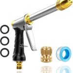 Heavy garden hose nozzle – adjustable spray mode high-pressure rotary spray gun, brass nozzle, anti slip grip and quick connector, suitable for lawn, plants, car washing, pets