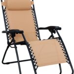 Amazon Basics Outdoor Patio Zero Gravity Lounge Chair with Pillow, Folding Reclining and Textilene Adjustable, Folding Lounge Lawn Chairs for Outside, 26″, Beige