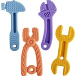 Fu Store 4 Pack Soft Silicone Teething Toys for 0-12 Months 6-24 Months Toddlers Infant Hammer Spanner Wrench Pliers Tools Shape Baby Teethers Relief Soothe Babies Gums Set
