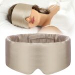 100% Mulberry Silk Sleep Mask Eye Mask for Women Man with Adjustable Band, for Side Sleeper Blackout Sleep Mask for Travel Rest and Office Large Size (Taupe)
