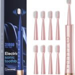 Sonic Electric Toothbrush for Adults, USB Rechargeable Sonic Toothbrush with 8 Brush Heads, Smart Timer, 5 Modes, 2-Hour Fast Charge Last 30 Days, Pink