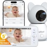 ieGeek Baby Monitor with 5″ HD Screen, 2K Camera & Night Vision – WiFi/No-WiFi Dual Mode, PTZ, Cry/Motion Detection, 2-Way Audio, Temp/Humidity Sensor, Auto Tracking, Secure App & Remote Contro