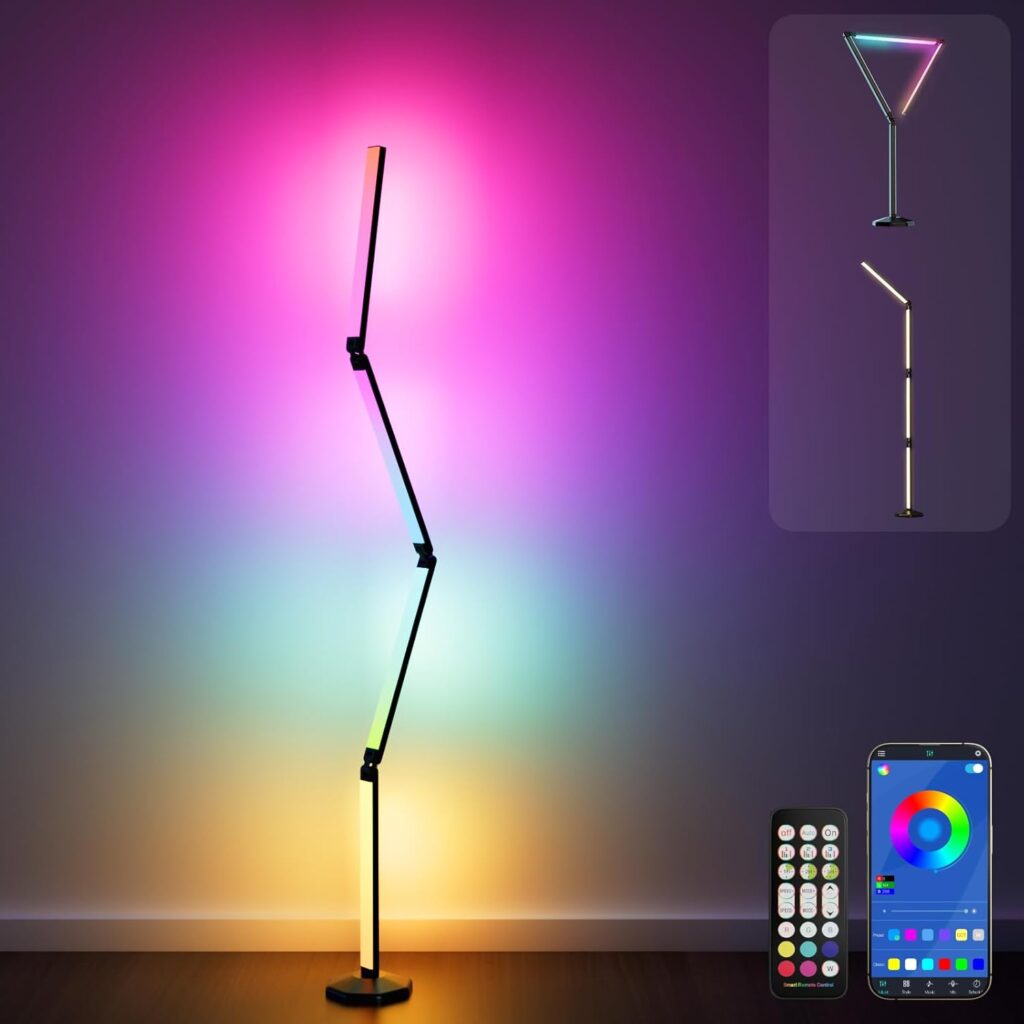 Corner Floor Lamp-2200 Lumen Smart Lamp with App and Remote Control, Lamp can be Folded 360°, Music Sync and 16 Million DIY Colors, Floor Lamp for Living Rooms, Bedrooms and Gaming Rooms